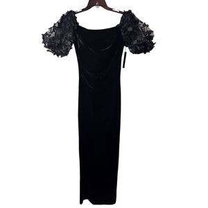Xscape Womens Black Velvet Floral Puff‎ Sleeve Evening Gown SIZE 6